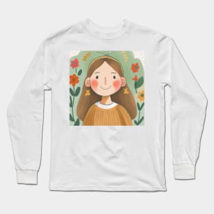 Cute girl with flower Long Sleeve T-Shirt